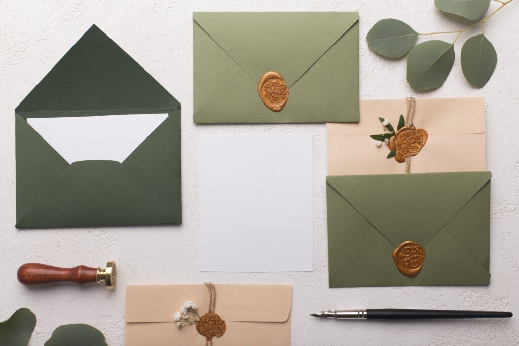 Eco paper envelopes with love letters or invitation cards